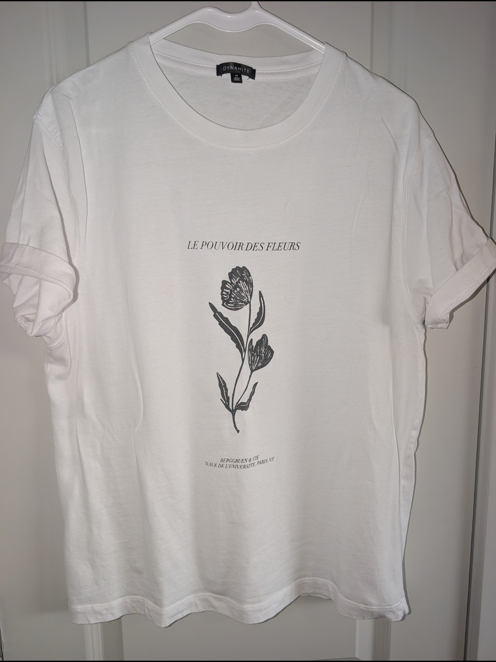 Dynamite White Graphic Tee with Black Floral Print